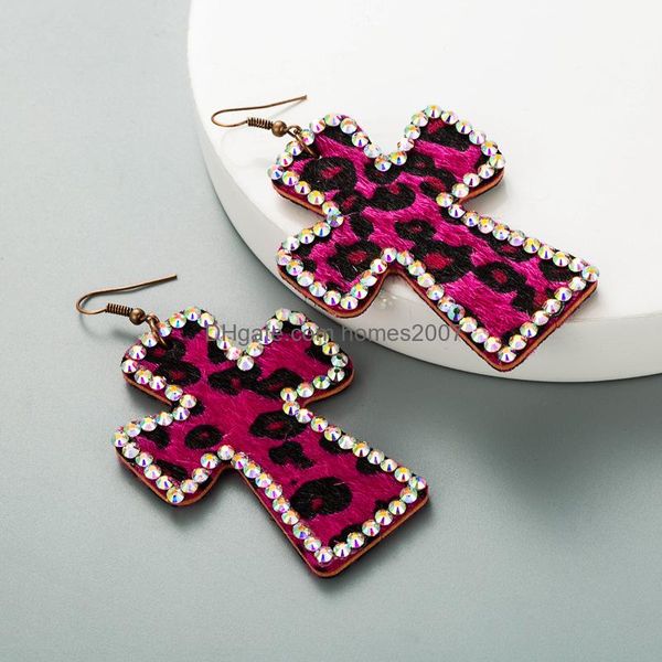 

fashion all match earrings stud jewelry woman dangle chandelier homes2007 exaggerated cross double-sided print leopard leather retro jllxmg, Silver