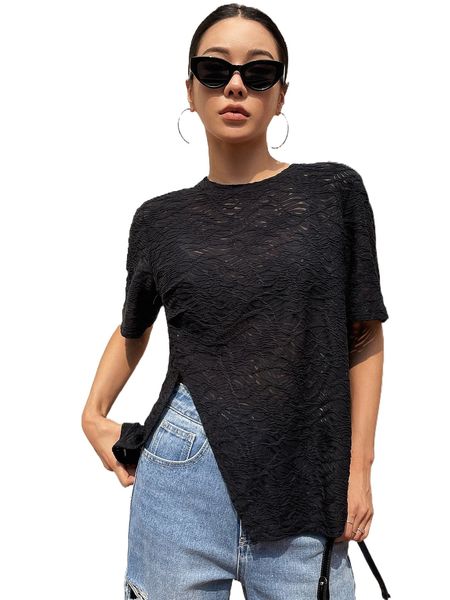 

dazy textured split hem tee x2lq#, White