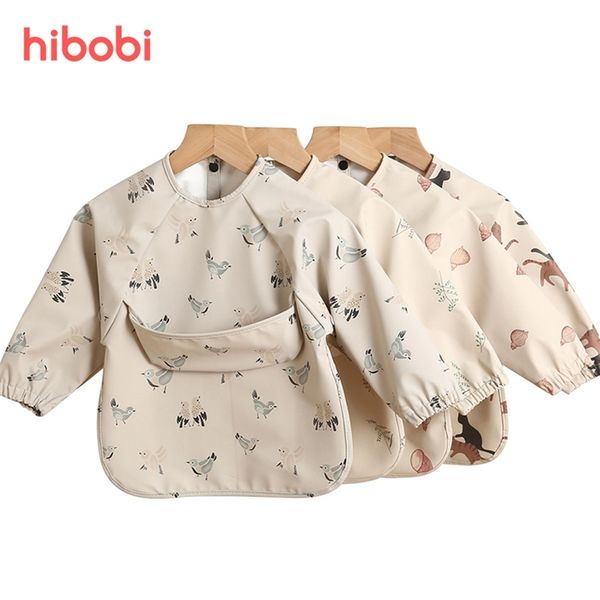 

hibobi baby long sleeved children toddler bibs art crafts waterproof mealtime protection washable easy clean smock for kid 220713