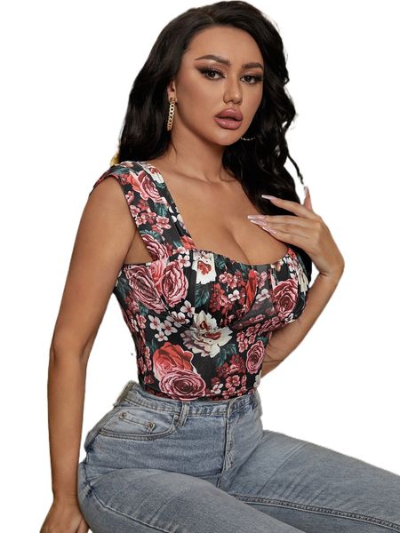 

sxy floral print ruched bust b6tf#, White