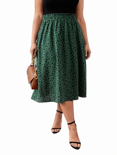

plus dalmatian print paper bag waist skirt x9xo#, Black