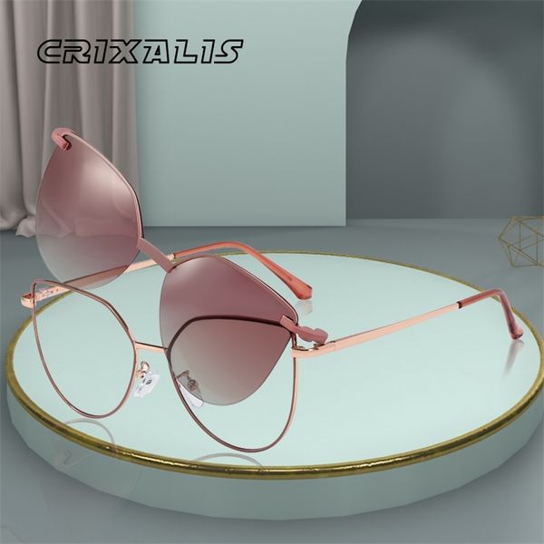 

crixalis cat eye metal anti blue light sun glasses for women polarized flip-on sunglasses men lady uv400 lunette de soleil femme 220429, White;black