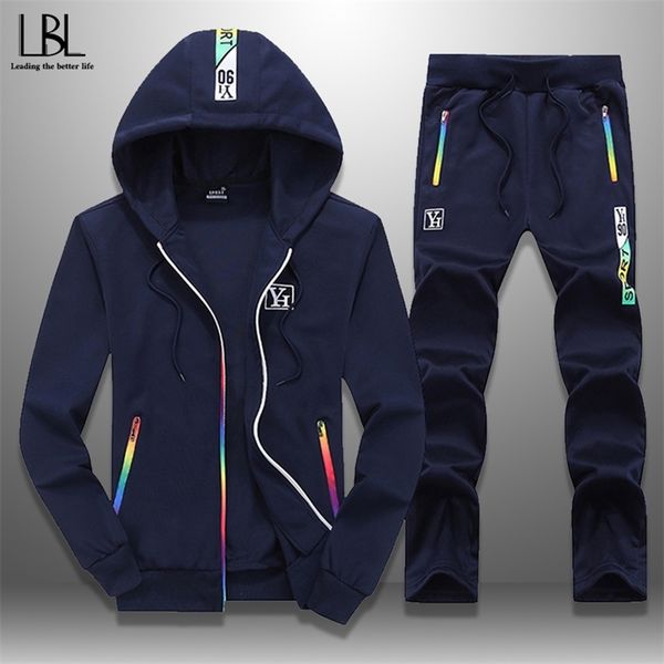 

slim tracksuits men spring autumn zipper hoodie sweatsuits streetwear hooded sweatshirts sweartpants two piece mens sets 2020 lj201126, Gray