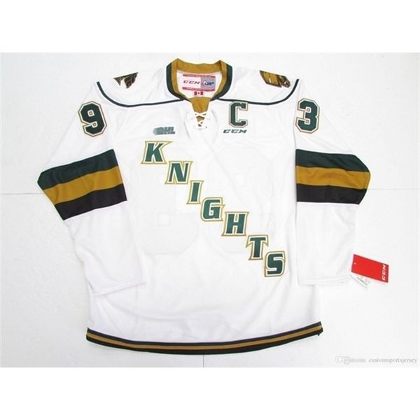 C26 Nik1 Cheap Custom Mitch Marner Ohl London Knights Branco CCM Hóquei Hóquei Stitch Adicionar qualquer número Qualquer nome Mens Hóquei Jersey XS-6XL