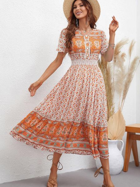 

liti holiday bohemian women dress plus size floral fashion elegant, Black