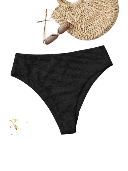 

plus textured high waist bikini bottom v3x3#, Black