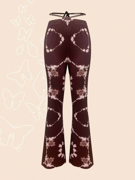 

graphic tie back flare leg pants 05dg#, Black;white