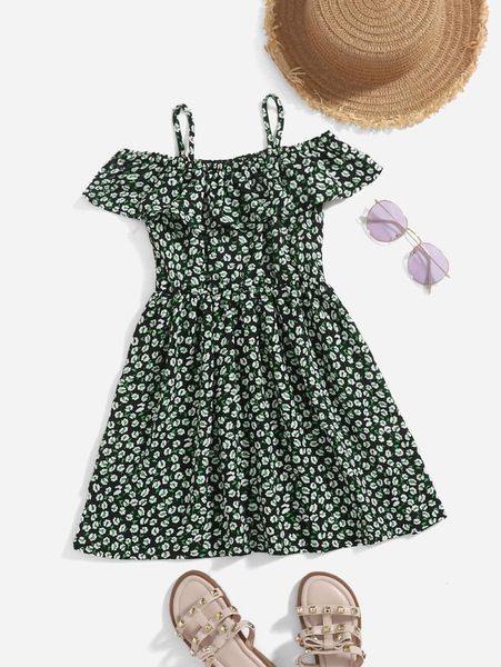 

toddler girls all floral print ruffle trim cold shoulder dress she, Red;yellow