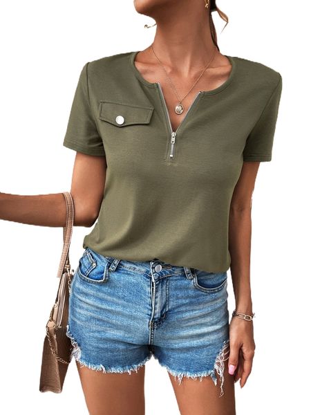 

half zip flap detail tee q69i#, White