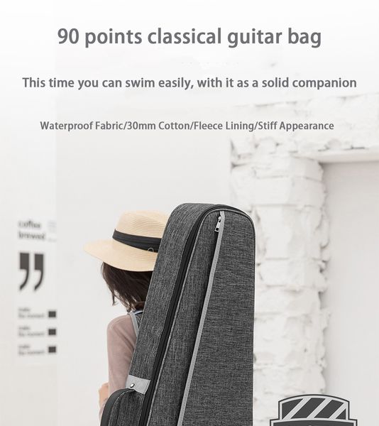 Lang Ting semplice borsa per chitarra classica da 39 pollici più cotone più velluto impermeabile ispessimento custodia per chitarra a tracolla antiurto da 30 mm