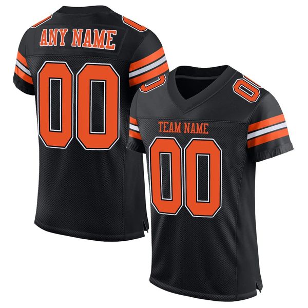 Custom Black Orange-White Mesh Autentic Football Jersey