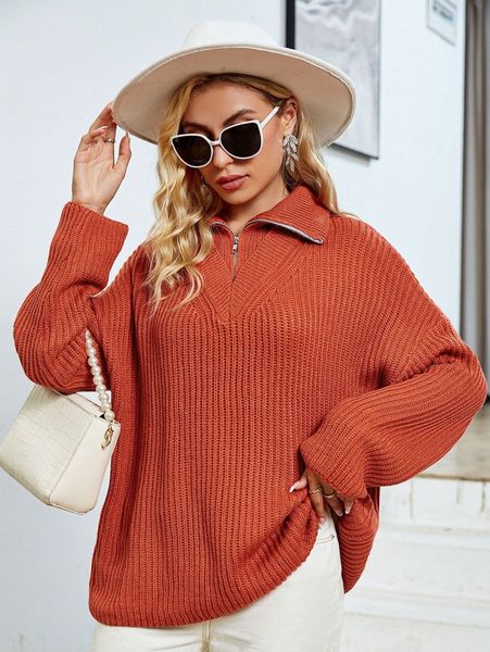 

simplee drop shoulder quarter zip sweater m14j#, White;black