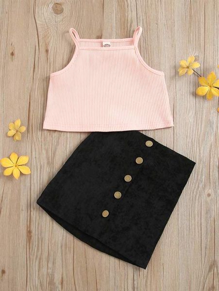 

toddler girls ribbed knit cami & fake button skirt she, White