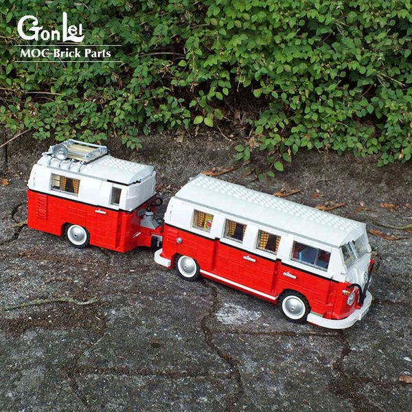 NUOVO T1 Doka compatibile 10220 serie tecnica VW T2 Camper Van Building Block modello di auto mattoni Bus 21001 giocattoli per bambini regali AA220317