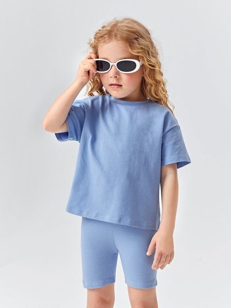 

b toddler girls drop shoulder & biker shorts set she02, White