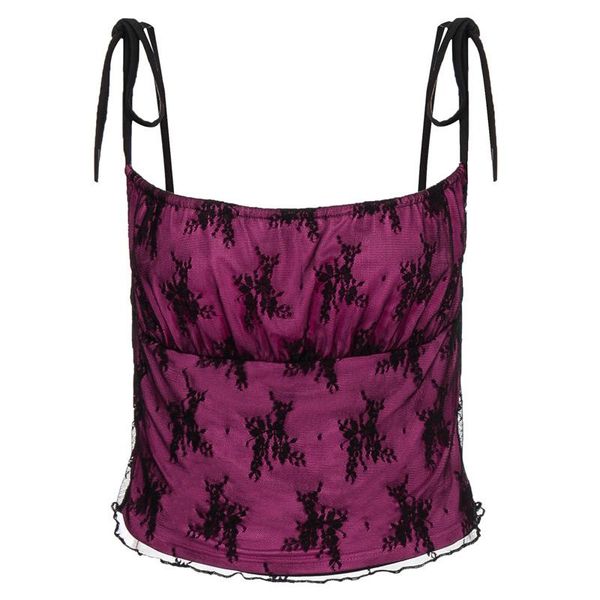 

women's tanks & camis women summer tied sling low neck tank vest ladies push up black floral lace spliced streetwear, White