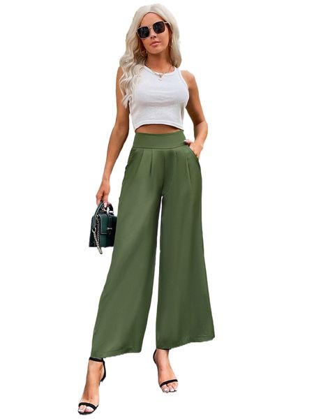 

plicated detail wide leg pants q0x5#, Black;white