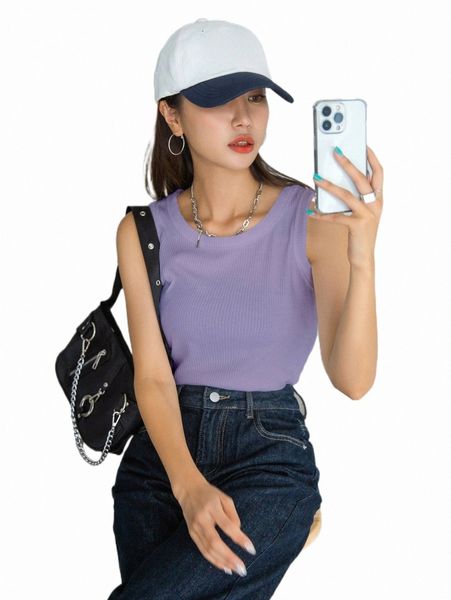 

dazy solid rib knit tank b5zi#, White