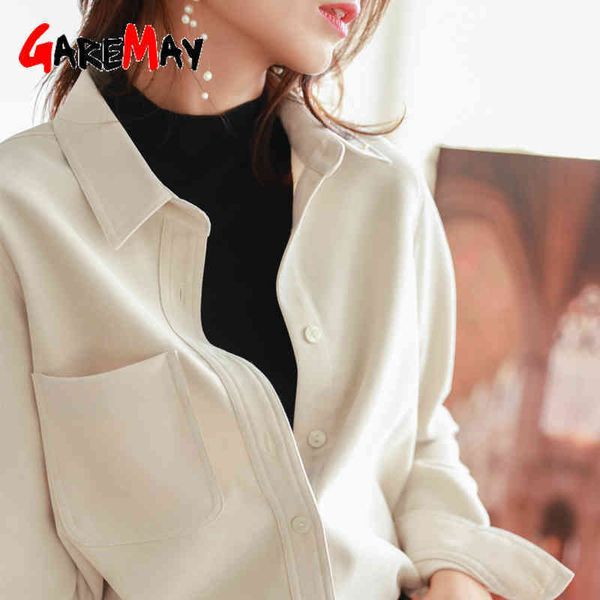 

corduroy shirt women long sleeve vintage with collar spring loose casual for office elegant blouses shirts 210428, White