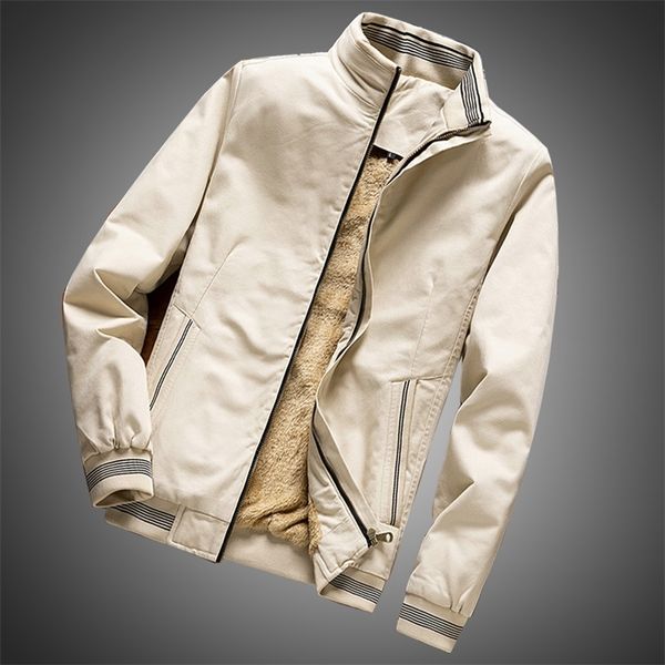 

winter jacket men fur lined jackets casual coats cotton coat bomber jacket men stand collar windbreaker winter fashion plus size lj201013, Black;brown