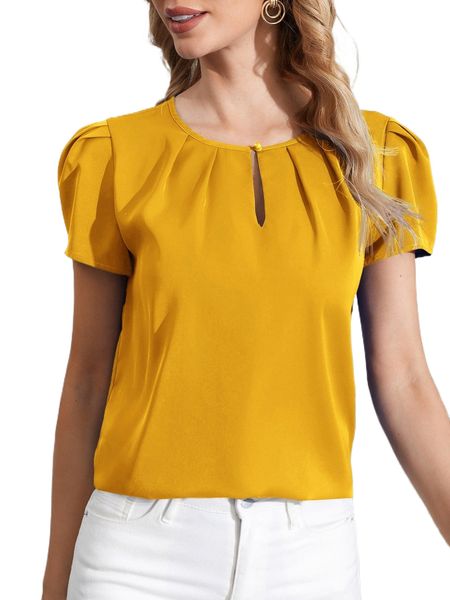 

keyhole front puff sleeve h3sa#, White