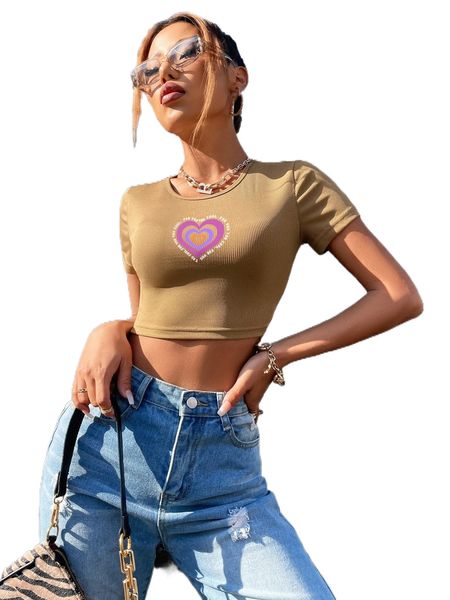 

heart print crop tee x6fj#, White