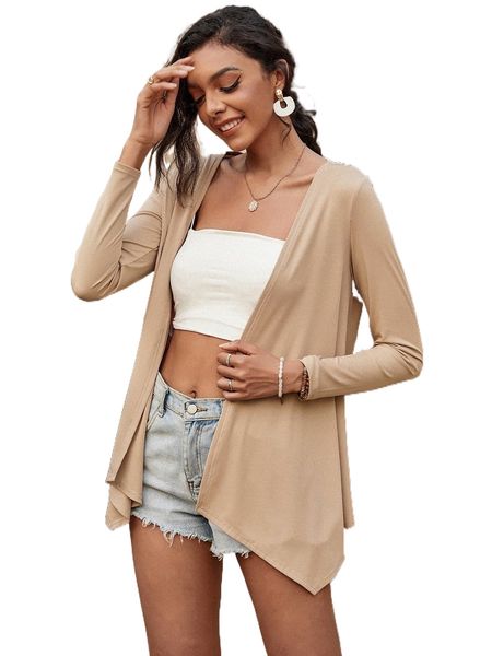 

open front asymmetrical hem coat j0sz#, Black