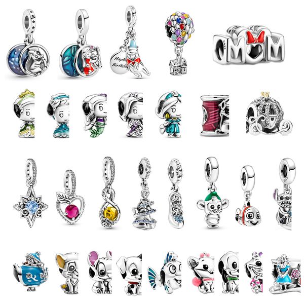 Mulheres S925 Sterling Silver Luxury Grânulos Designer Charms Fit Pandora Braceletes Pulseiras Femal DIY Faça jóias Animais Princesa Bule Balão com caixa de presente