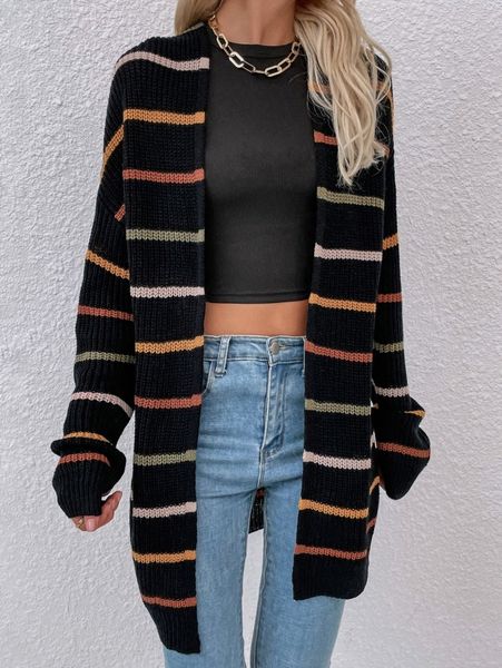 

drop shoulder striped cardigan c9bv#, White;black