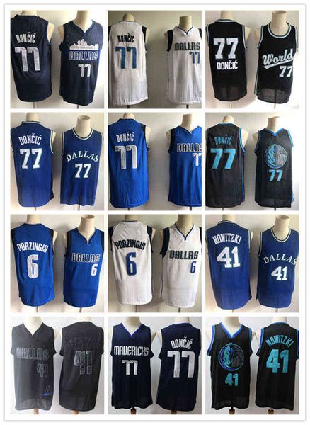 

mens youth basketball jersey 77 luka doncic 6 kristaps porzingis 41 dirk nowitzki, Black;red