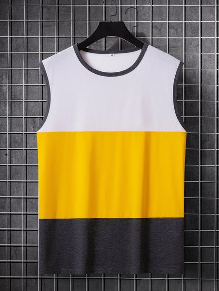 

men cut and sew panel tank p60e#, White;black