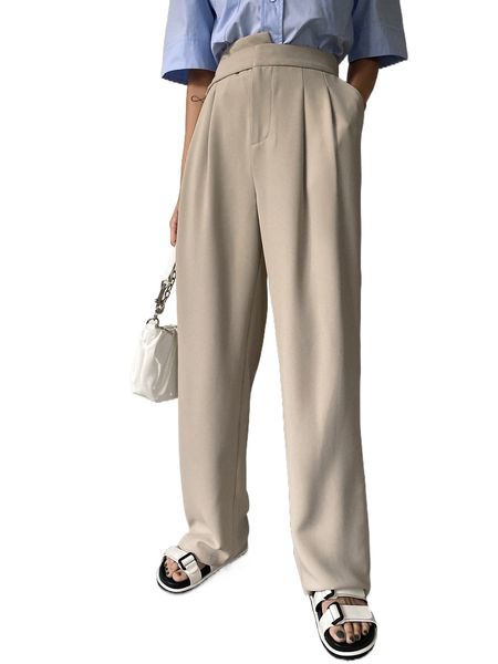 

dazy fold pleated solid pants u9hw#, Black;white