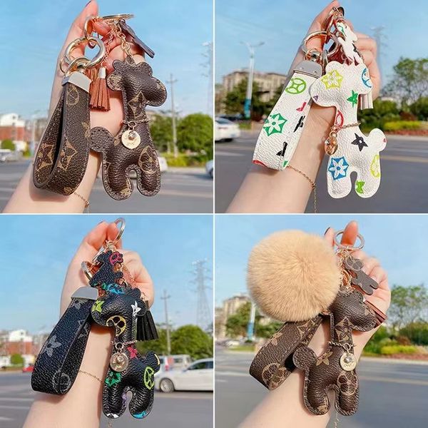 

fashion keychains for men and women flower giraffe key chain designer creative pu leather deer bag pendant female car key accessories gift, Silver