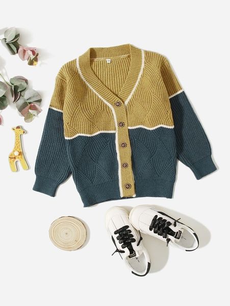

toddler boys color block contrast seam cardigan she, Blue