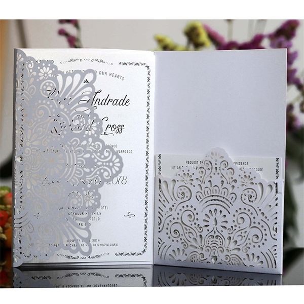 50pcs Elegant Hollow Laser Cut Invitation Greeting de Natal Personalize Business With RSVP Card Party Supplies 220711