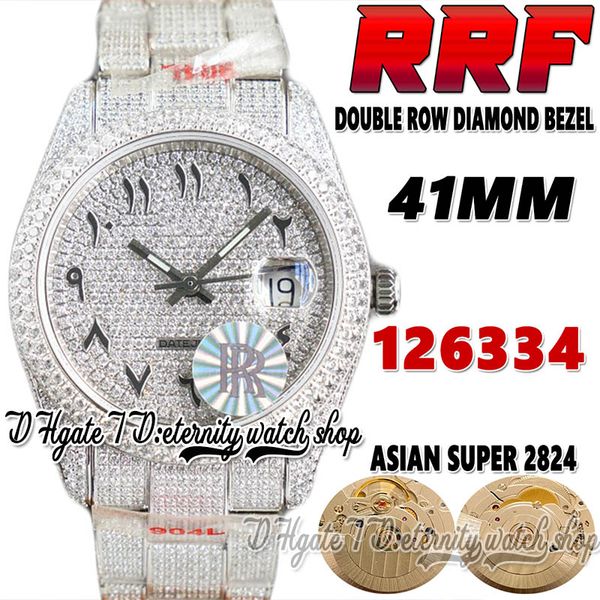 

rrf latest ew126334 a2824 automatic mens watch tw126300 bf126333 diamond black arabic dial 904l steel iced out diamonds bracelet super editi, Slivery;brown