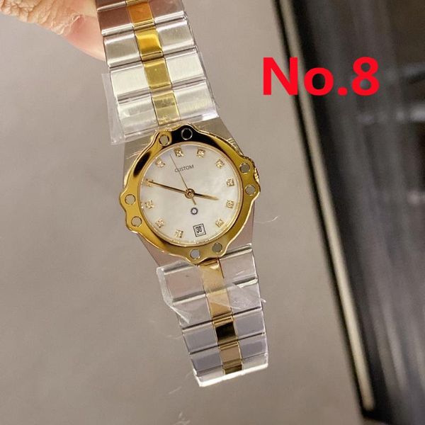 Orologi da polso 28mm Orologio al quarzo da donna di lusso Moritz 5156 Bracciale Two Tone Gold Rose Stainless Steel Calendar Clock Cz Diamond 8 Screw Watch