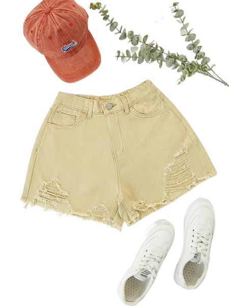 

1pc ripped frayed hem denim shorts y6sx#, White;black