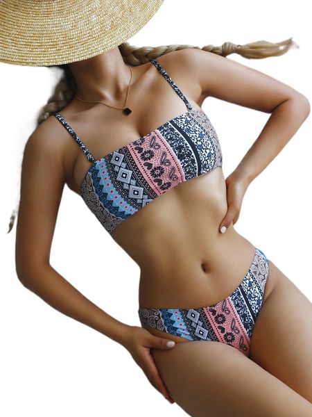

allover print bikini swimsuit l6fp#, White;black
