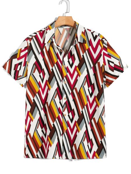 

men allover geo print shirt h54a#, White;black