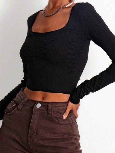 

ribbed knit scoop neck crop tee 41e4#, White