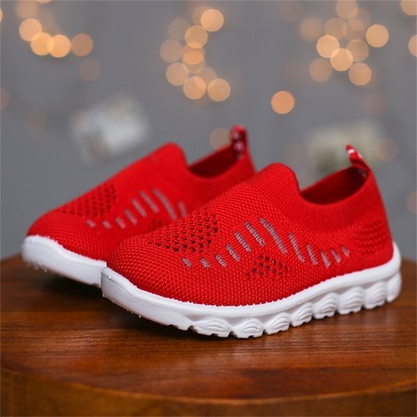 

spring summer kids shoes children's casual sneakers air mesh cut-outs breathable toddlers boys girls sports shoes soft lj201202, Black;red