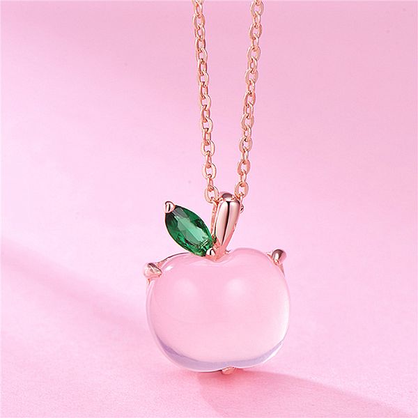 

apple necklaces natural stone pendant crystal necklaces fashion jewelry for female women gift silver gold chain necklace