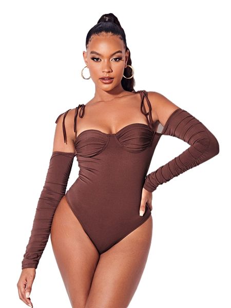 

bae ruched bust knot shoulder bodysuit s7ig#, White