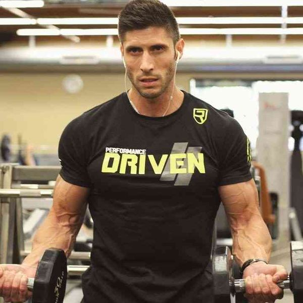 

sports t-shirt men's new summer fitns running exercise leisure slim fit cotton breathables sweat absorption round neck training short, White;black