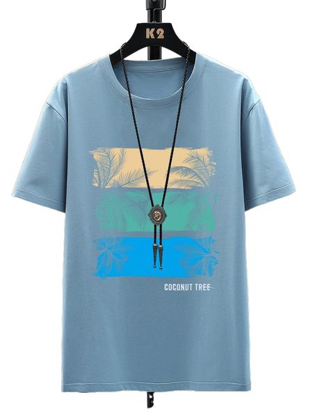 

men letter & palm tree print tee z8f9#, White;black