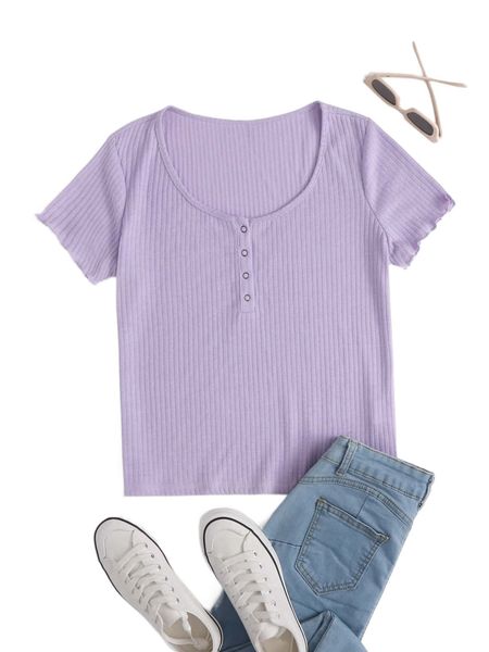 

plus buttoned front lettuce trim rib-knit h6d4#, Black