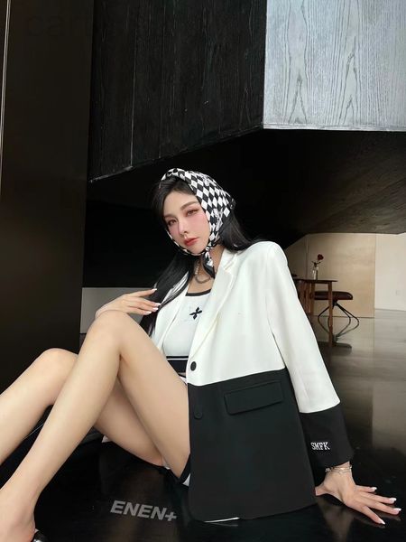 

women's suits & blazers designer 22 early spring new black and white color matching suit simple letter single breasted loose silhouette, White;black
