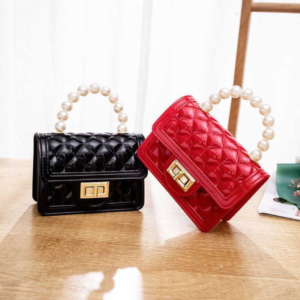 

[]children's small bag women's bag pvc candy frozen bag pearl portable chain satchel, Black