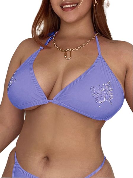 

plus butterfly decor halter bikini k6qk#, Black